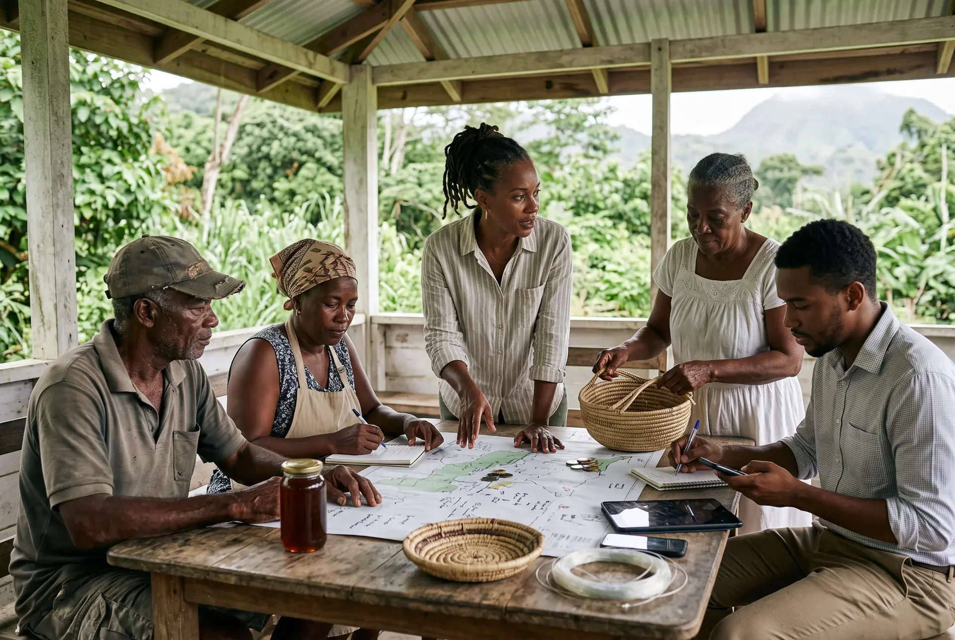 Opérateurs guadeloupéens réunis avec des artisans et producteurs locaux