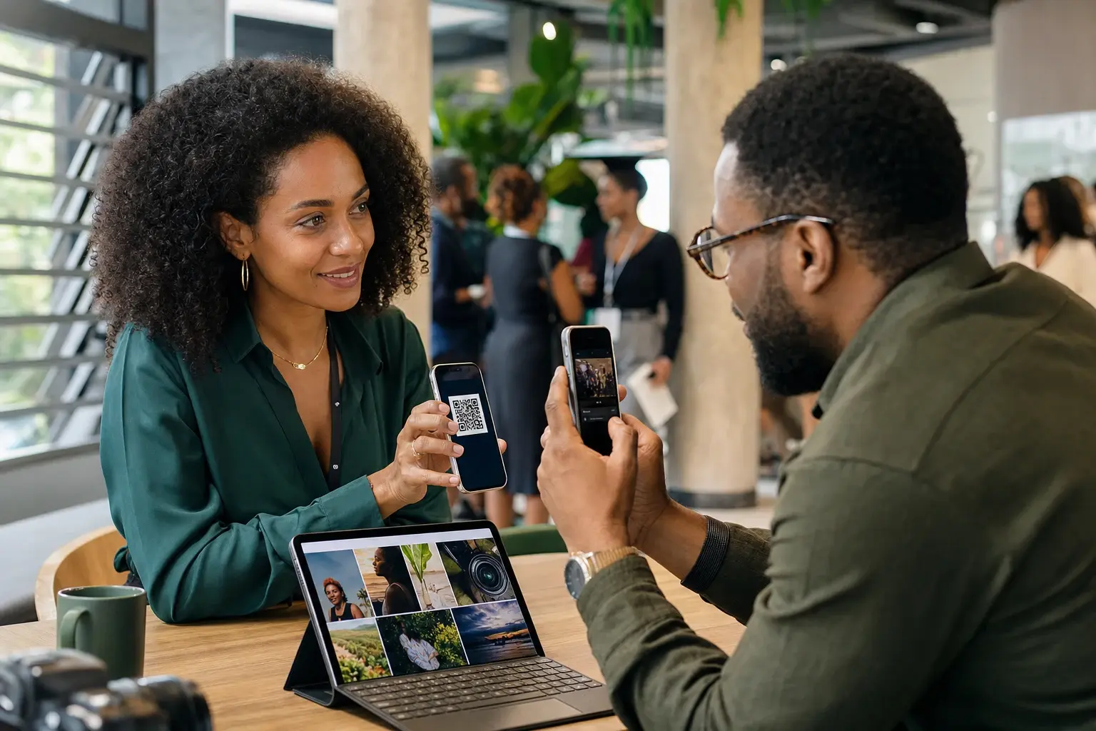Freelance caribéenne présentant son portfolio lors d’un événement professionnel